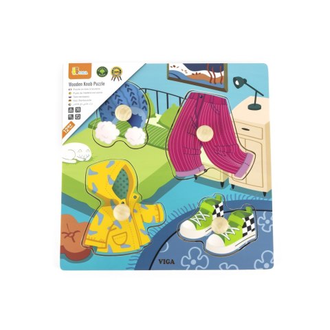 Drewniane puzzle z pinezkami „Ubrania”