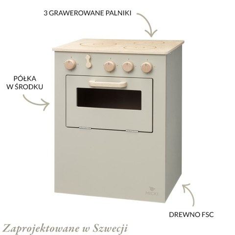 Beżowa drewniana kuchenka dla dzieci Premium – kuchnia, piekarnik, Micki