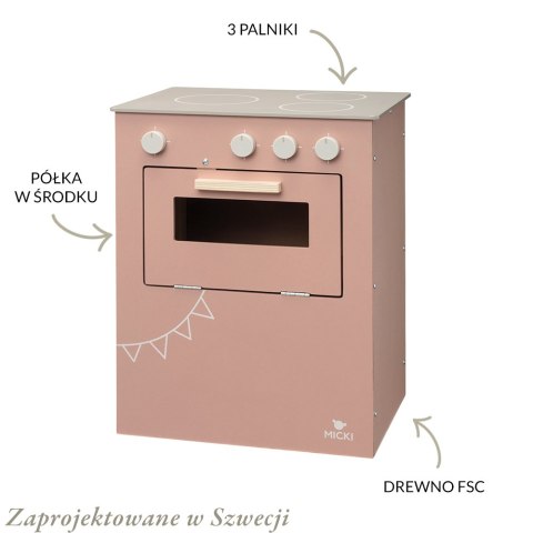 Różowa drewniana kuchenka dla dzieci – kuchnia z piekarnikiem Różowa drewniana kuchenka dla dzieci – kuchnia z piekarnikiem