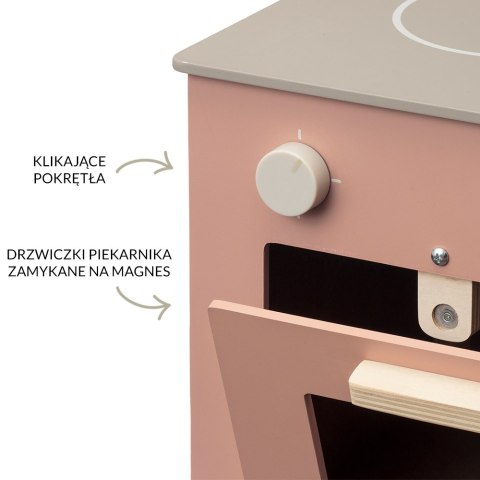 Różowa drewniana kuchenka dla dzieci – kuchnia z piekarnikiem Różowa drewniana kuchenka dla dzieci – kuchnia z piekarnikiem