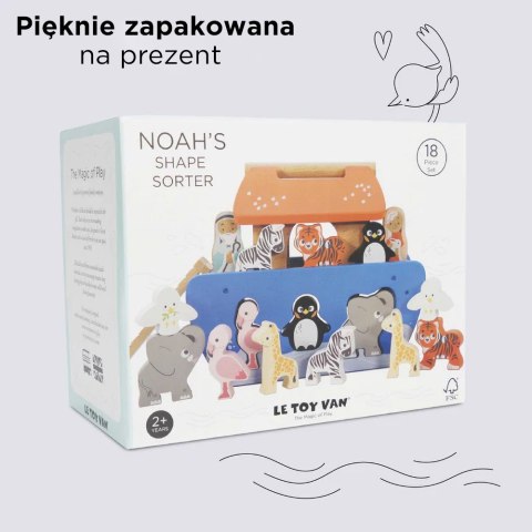 Drewniana Arka Noego – sorter kształtów z figurkami zwierzątek Drewniana Arka Noego – sorter kształtów z figurkami zwierzątek