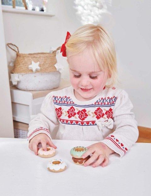 Drewniane pączki – zestaw do zabawy w cukiernię