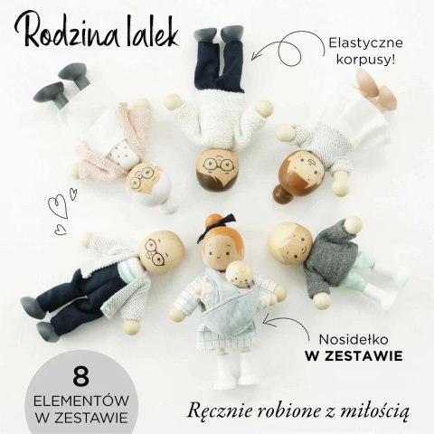 Drewniana rodzina lalek – figurki do domków dla lalek, zestaw 7 postaci Drewniana rodzina lalek – figurki do domków dla lalek, zestaw 7 postaci