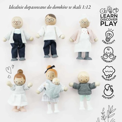 Drewniana rodzina lalek – figurki do domków dla lalek, zestaw 7 postaci Drewniana rodzina lalek – figurki do domków dla lalek, zestaw 7 postaci