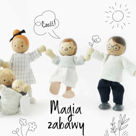 Drewniana rodzina lalek – figurki do domków dla lalek, zestaw 7 postaci Drewniana rodzina lalek – figurki do domków dla lalek, zestaw 7 postaci