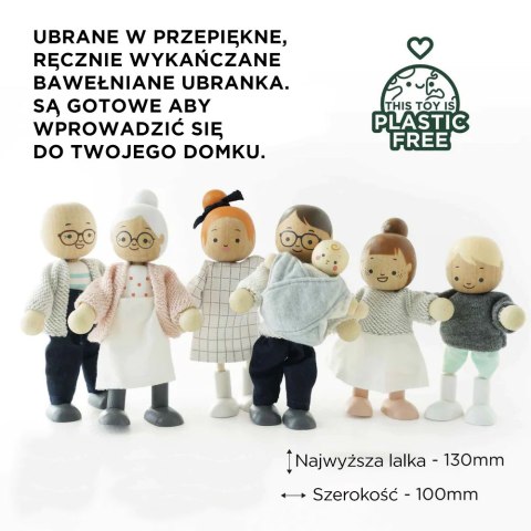 Drewniana rodzina lalek – figurki do domków dla lalek, zestaw 7 postaci Drewniana rodzina lalek – figurki do domków dla lalek, zestaw 7 postaci