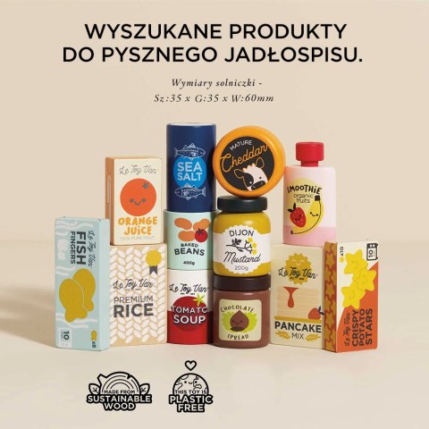 Drewniany zestaw artykułów spożywczych – zabawka do gotowania i zabawy w sklep Drewniany zestaw artykułów spożywczych – zabawka do gotowania i zabawy w sklep