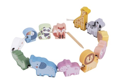 Drewniana nawlekanka klocki – przeplatanka ZOO Montessori, 13 elementów