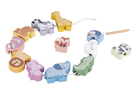 Drewniana nawlekanka klocki – przeplatanka ZOO Montessori, 13 elementów