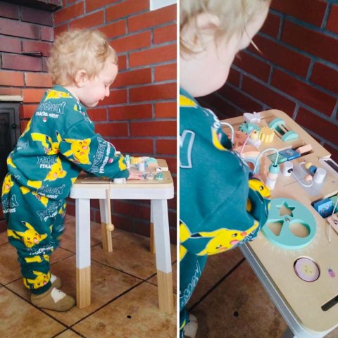 Drewniany stolik manipulacyjny Montessori LULILO LUDO – miętowy