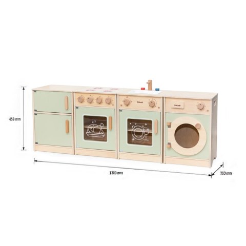 Drewniany zestaw kuchenny XL PolarB – pralka, kuchenka, zmywarka, lodówka (zielony)