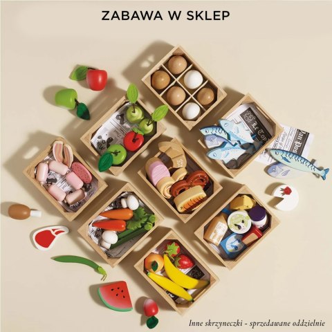 Drewniane warzywa w skrzynce – zestaw do zabawy w sklep i stragan dla dzieci