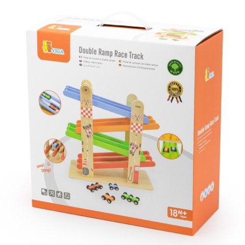 Drewniany tor wyścigowy – podwójna zjeżdżalnia z dzwoneczkami i samochodzikami