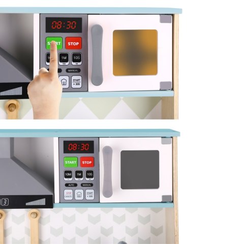 Duża drewniana kuchnia dla dzieci z efektami świetlnymi i dźwiękowymi – 10 elementów, FSC