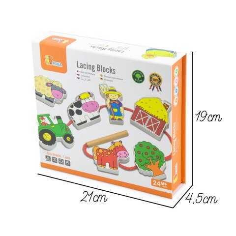 Drewniana Przeplatanka Klocki Farma – nawlekanka Montessori z figurkami zwierząt i farmy