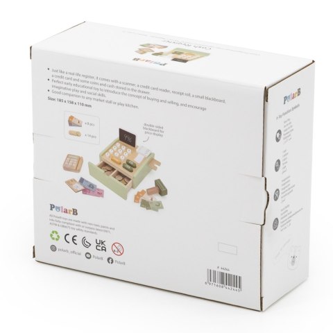 Drewniana kasa sklepowa z akcesoriami – zielona